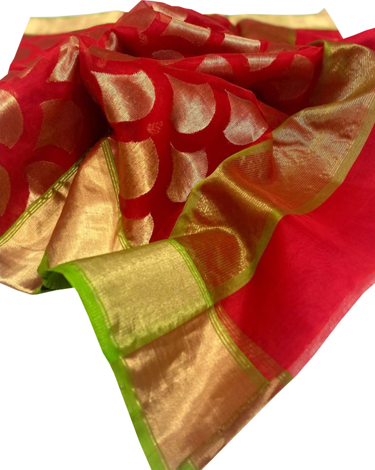 Exquisite Red Chanderi Handloom Katan Organza Silk Saree - Luxurion World