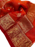Exquisite Red Chanderi Handloom Katan Organza Silk Saree - Luxurion World