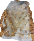 Off White Chanderi Handloom Pure Katan Organza Silk Saree - Luxurion World
