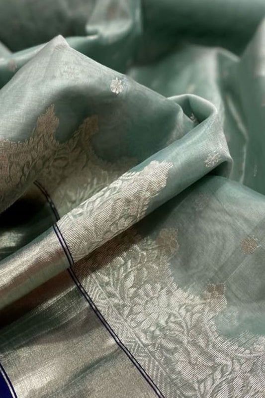 Green Chanderi Handloom Katan Organza Silk Saree: Pure Elegance - Luxurion World