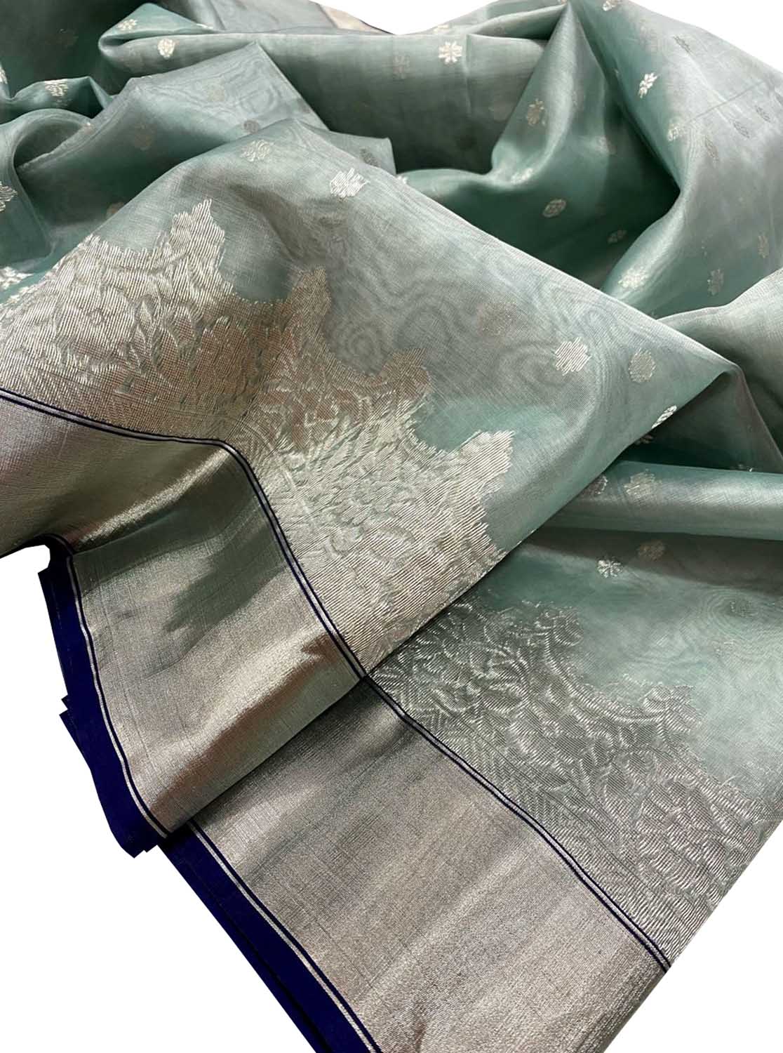Green Chanderi Handloom Katan Organza Silk Saree: Pure Elegance - Luxurion World