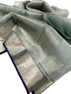 Green Chanderi Handloom Katan Organza Silk Saree: Pure Elegance - Luxurion World