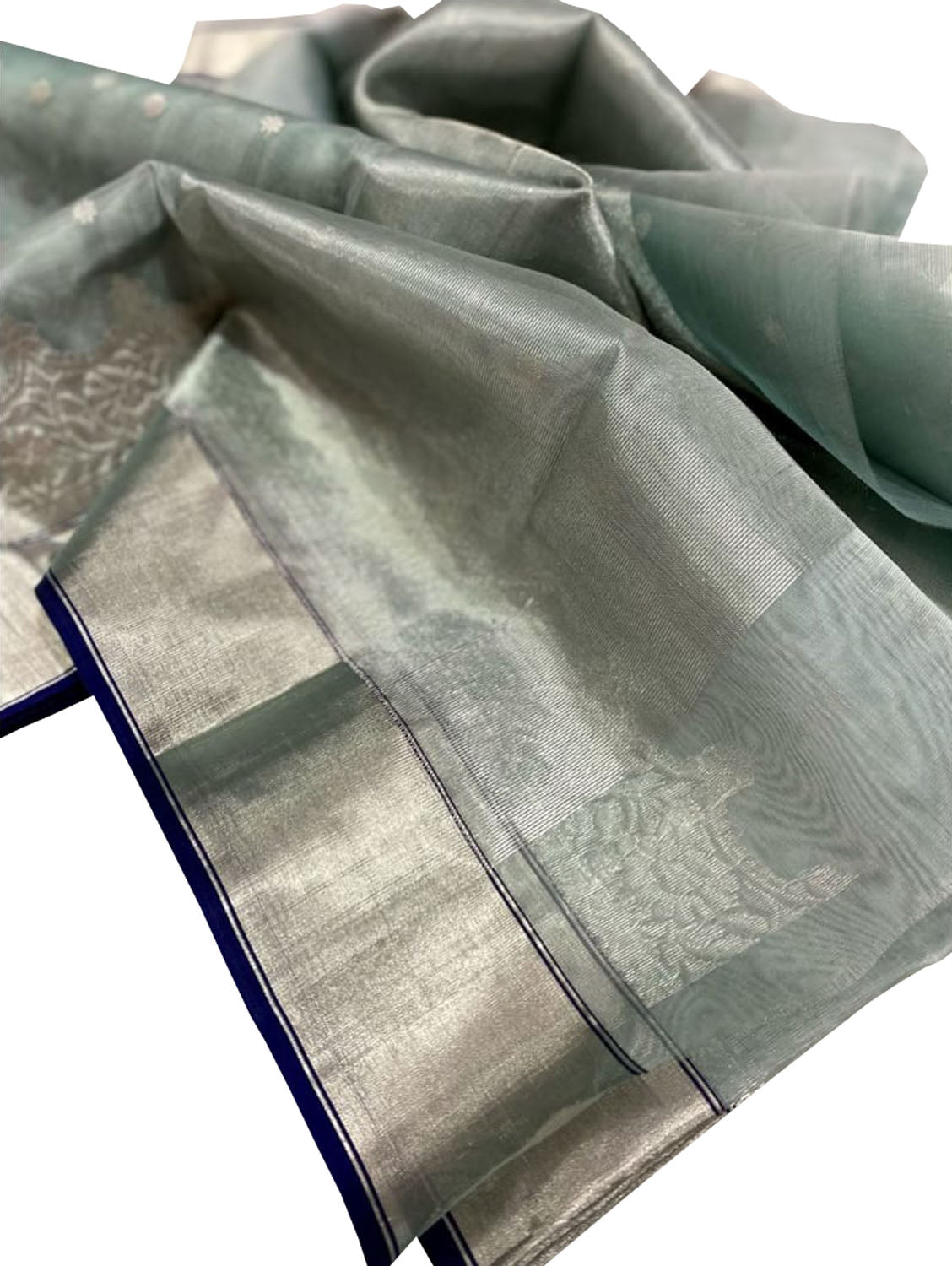 Green Chanderi Handloom Katan Organza Silk Saree: Pure Elegance - Luxurion World