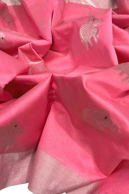 Stunning Pink Chanderi Handloom Silk Cotton Saree - Perfect for Any Occasion! - Luxurion World