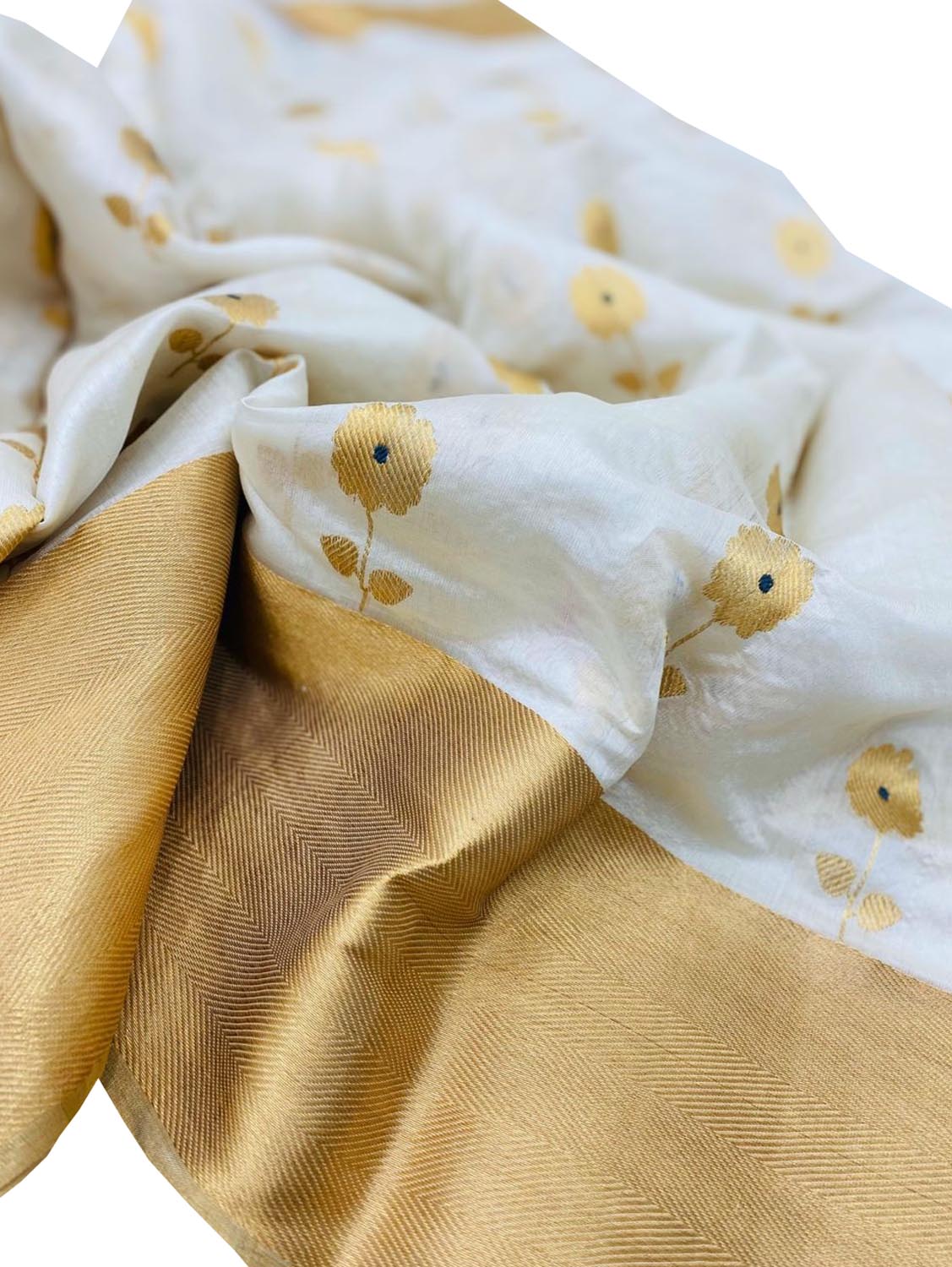 Off White Chanderi Handloom Pure Silk Saree - Luxurion World