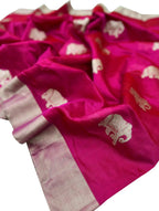 Pink Chanderi Handloom Pure Silk Saree - Luxurion World