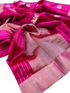 Pink Chanderi Handloom Pure Silk Saree - Luxurion World
