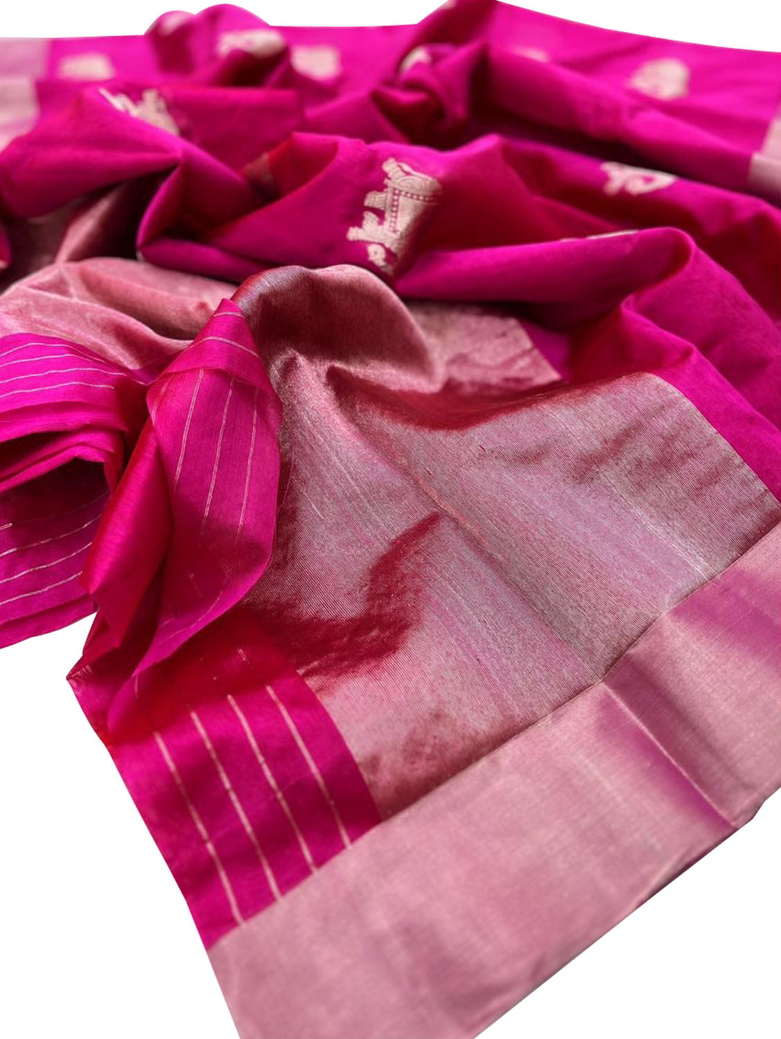 Pink Chanderi Handloom Pure Silk Saree - Luxurion World