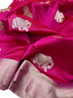 Pink Chanderi Handloom Pure Silk Saree - Luxurion World