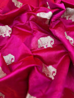 Pink Chanderi Handloom Pure Silk Saree - Luxurion World