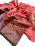 Pink Chanderi Handloom Pure Silk Saree - Luxurion World