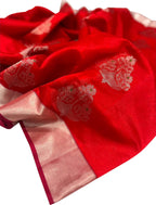 Red Chanderi Handloom Pure Silk Saree - Luxurion World