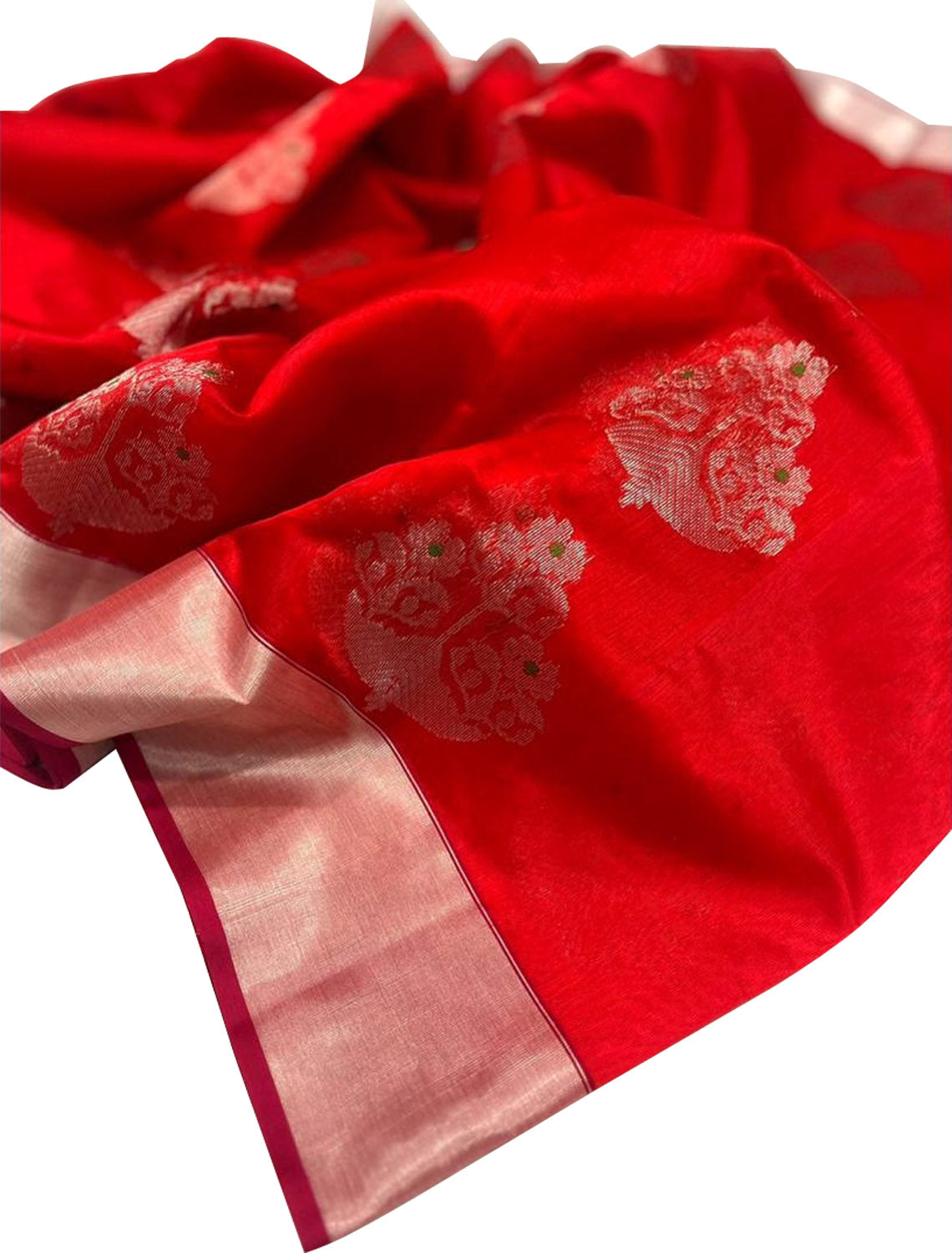 Red Chanderi Handloom Pure Silk Saree - Luxurion World