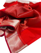 Red Chanderi Handloom Pure Silk Saree - Luxurion World