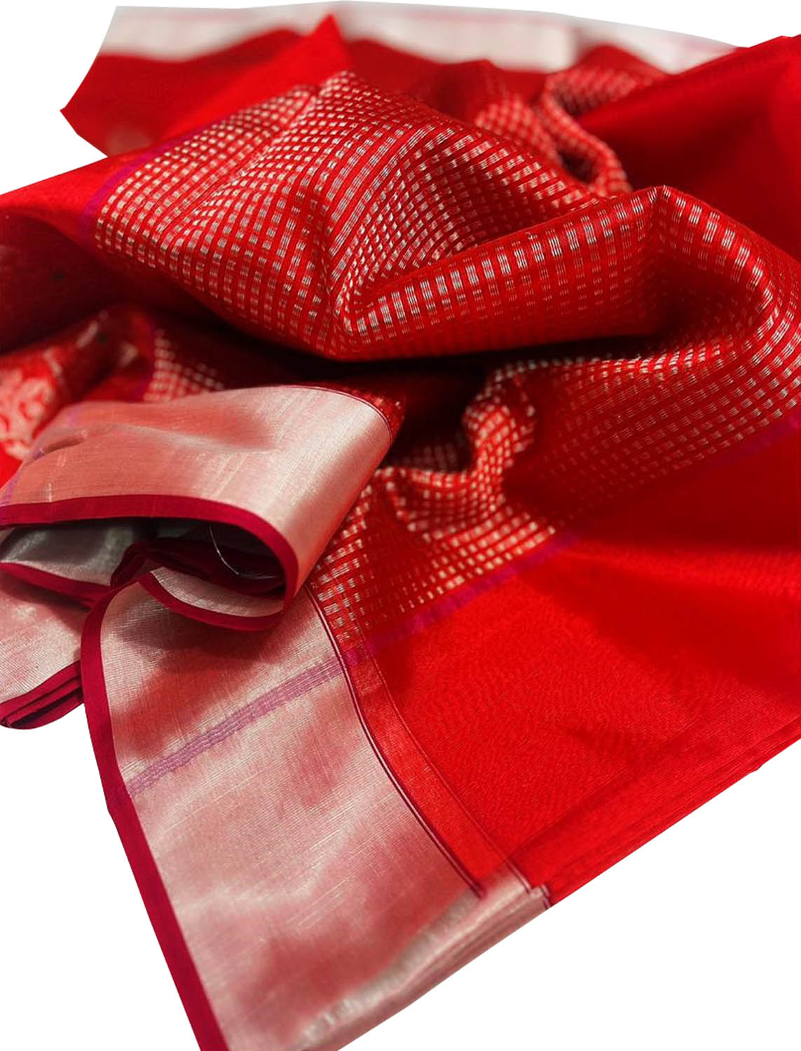 Red Chanderi Handloom Pure Silk Saree - Luxurion World