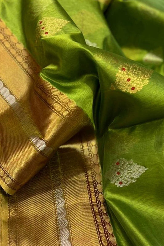 Green Chanderi Handloom Pure Silk Meenakari Saree
