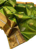 Green Chanderi Handloom Pure Silk Meenakari Saree - Luxurion World