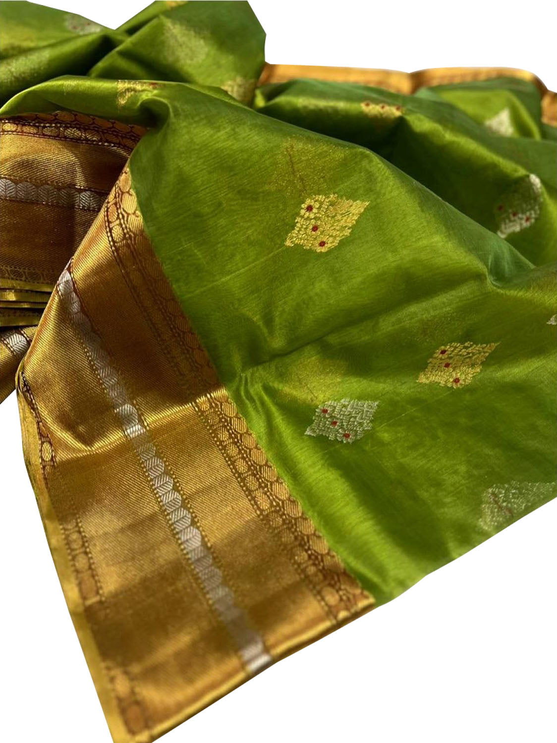 Green Chanderi Handloom Pure Silk Meenakari Saree - Luxurion World