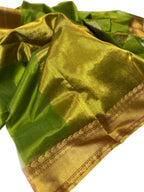 Green Chanderi Handloom Pure Silk Meenakari Saree - Luxurion World