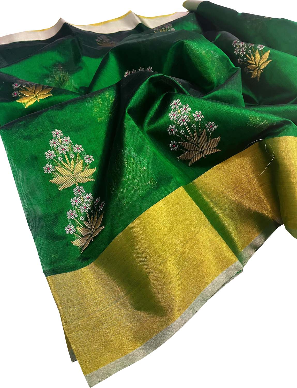 Exquisite Green Chanderi Handloom Pure Silk Saree: Timeless Elegance - Luxurion World