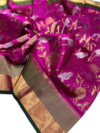 Elegant Pink Chanderi Handloom Pure Silk Saree - Luxurion World