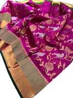 Elegant Pink Chanderi Handloom Pure Silk Saree - Luxurion World