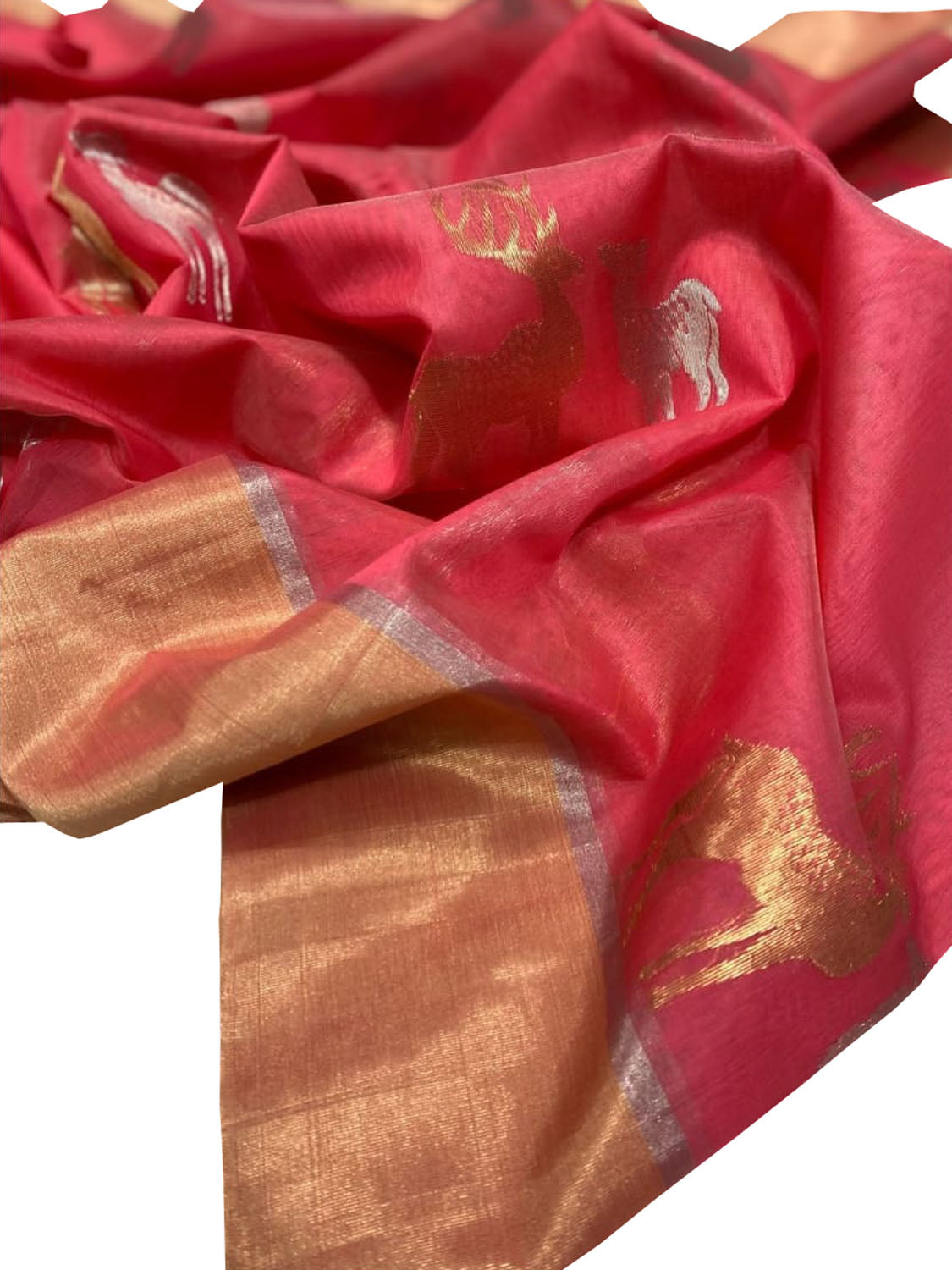 Elegant Pink Chanderi Handloom Silk Cotton Saree - Luxurion World