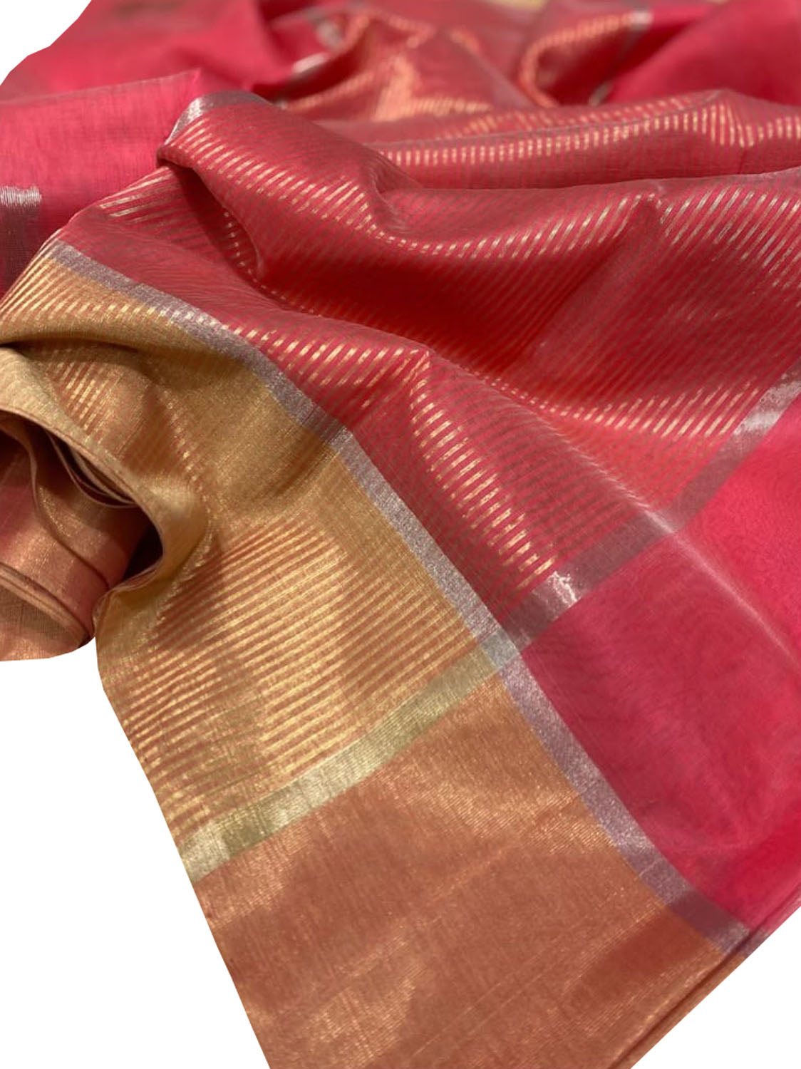 Elegant Pink Chanderi Handloom Silk Cotton Saree - Luxurion World