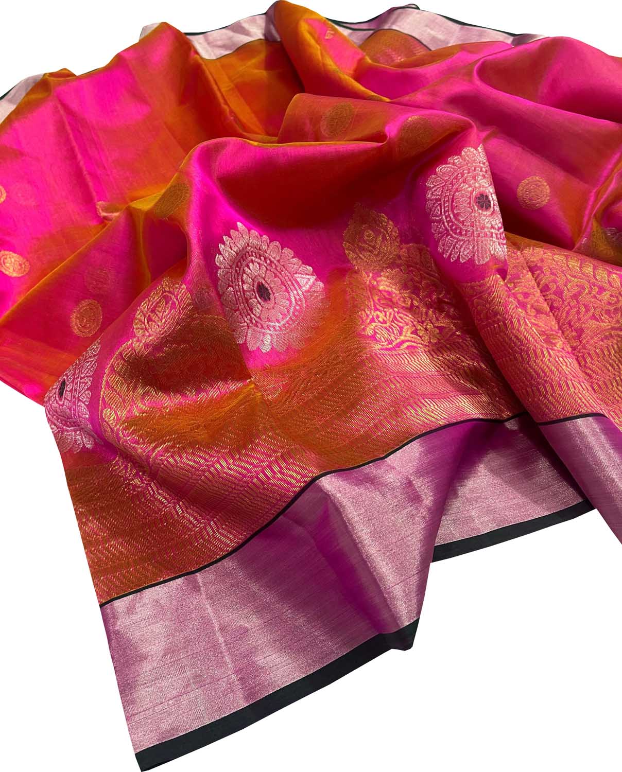 Elegant Pink Chanderi Handloom Pure Silk Saree - Luxurion World