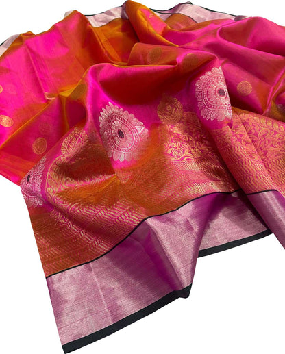 Elegant Pink Chanderi Handloom Pure Silk Saree - Luxurion World