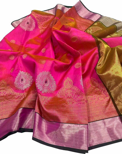 Elegant Pink Chanderi Handloom Pure Silk Saree - Luxurion World