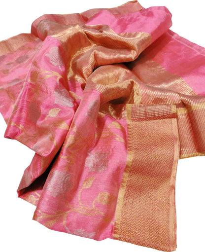 Elegant Pink Chanderi Handloom Pure Silk Saree - Luxurion World
