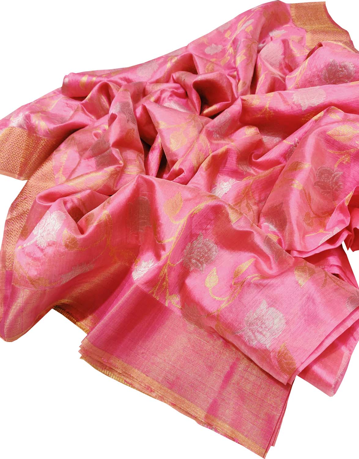 Elegant Pink Chanderi Handloom Pure Silk Saree - Luxurion World