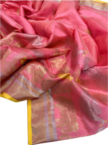 Elegant Pink Chanderi Handloom Pure Silk Saree: A Timeless Beauty - Luxurion World