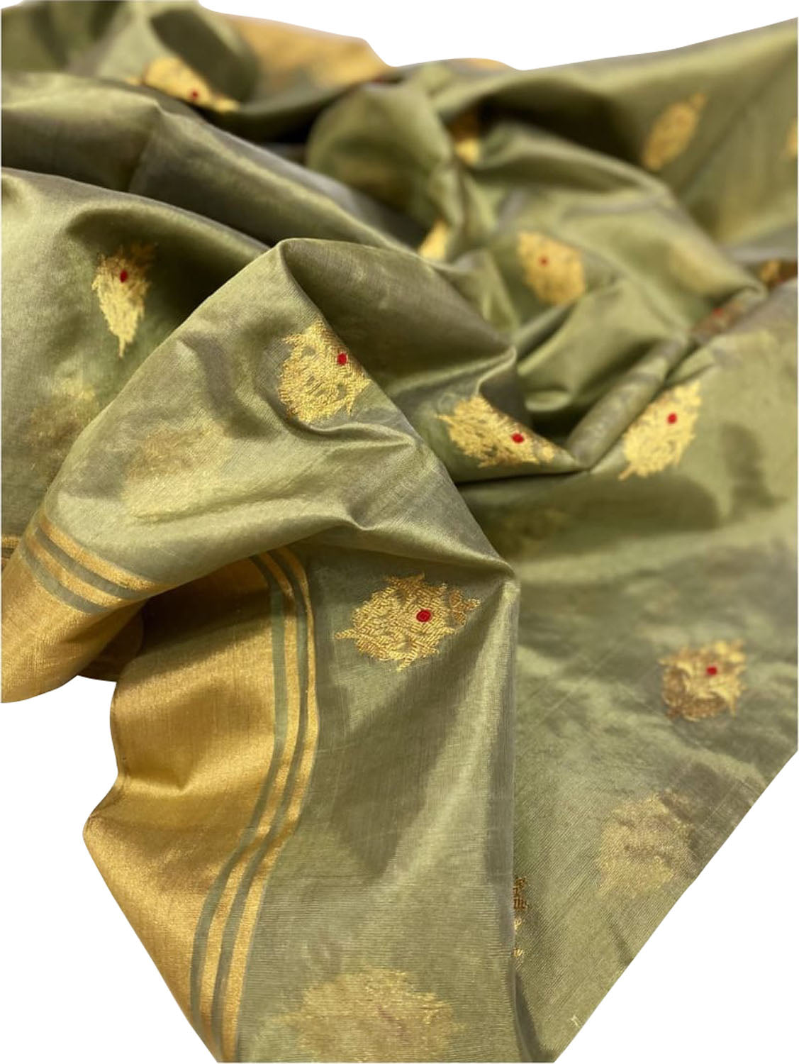 Timeless Classic: Elegant Greyish Green Chanderi Handloom Silk Saree - Luxurion World
