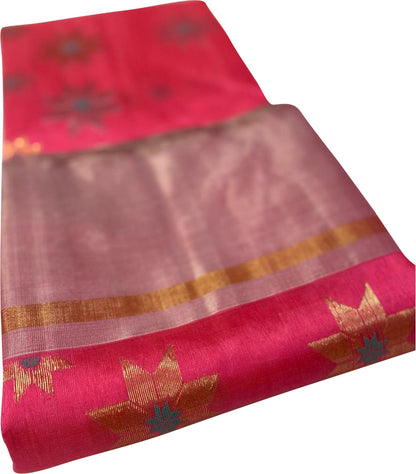 Elegant Pink Chanderi Handloom Silk Saree: A Timeless Classic - Luxurion World