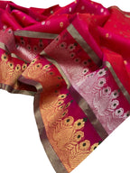 Elegant Pink Chanderi Handloom Pure Katan Organza Silk Saree - Luxurion World