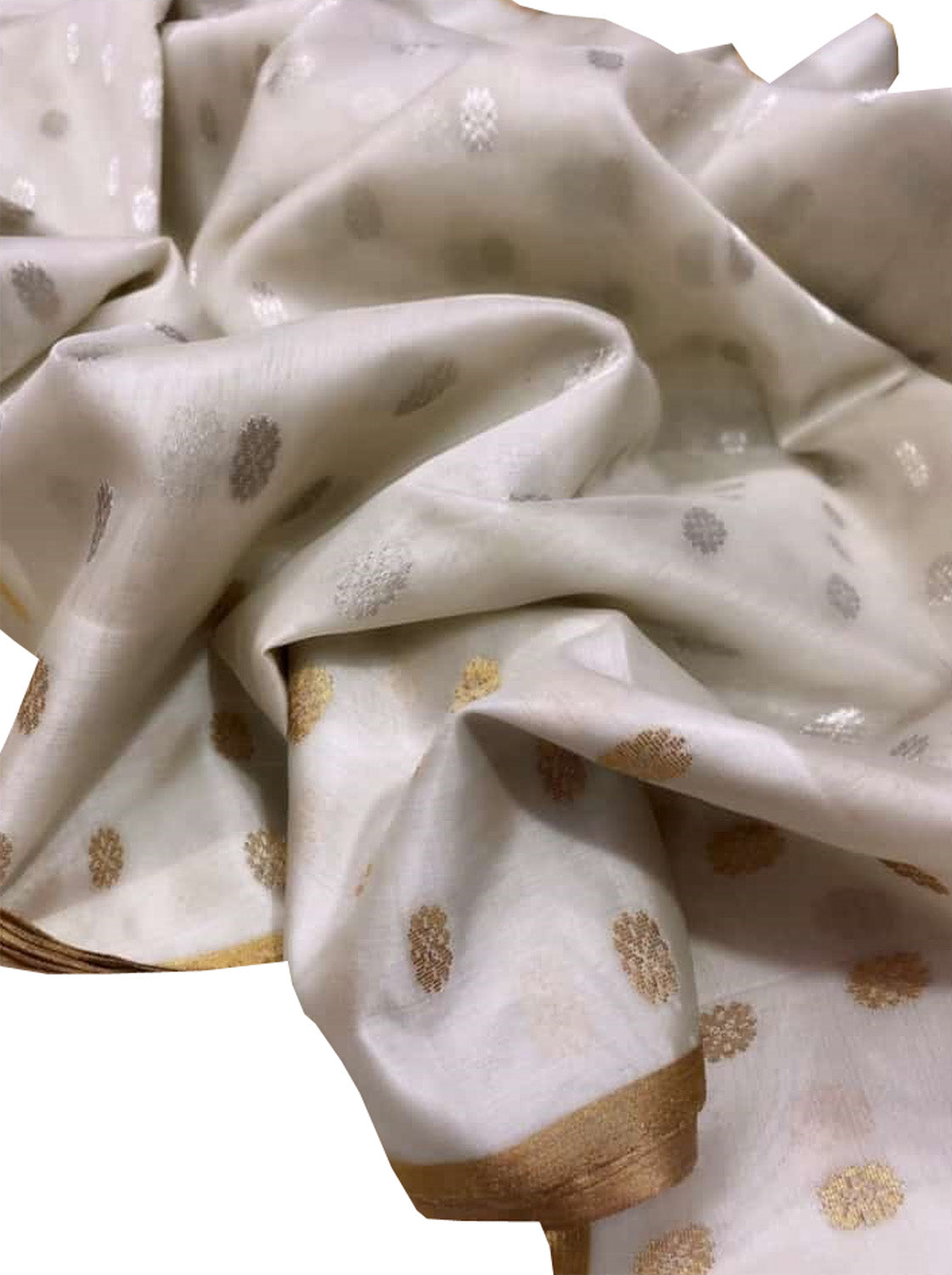 Elegant Off White Chanderi Handloom Pure Katan Organza Silk Saree - Luxurion World