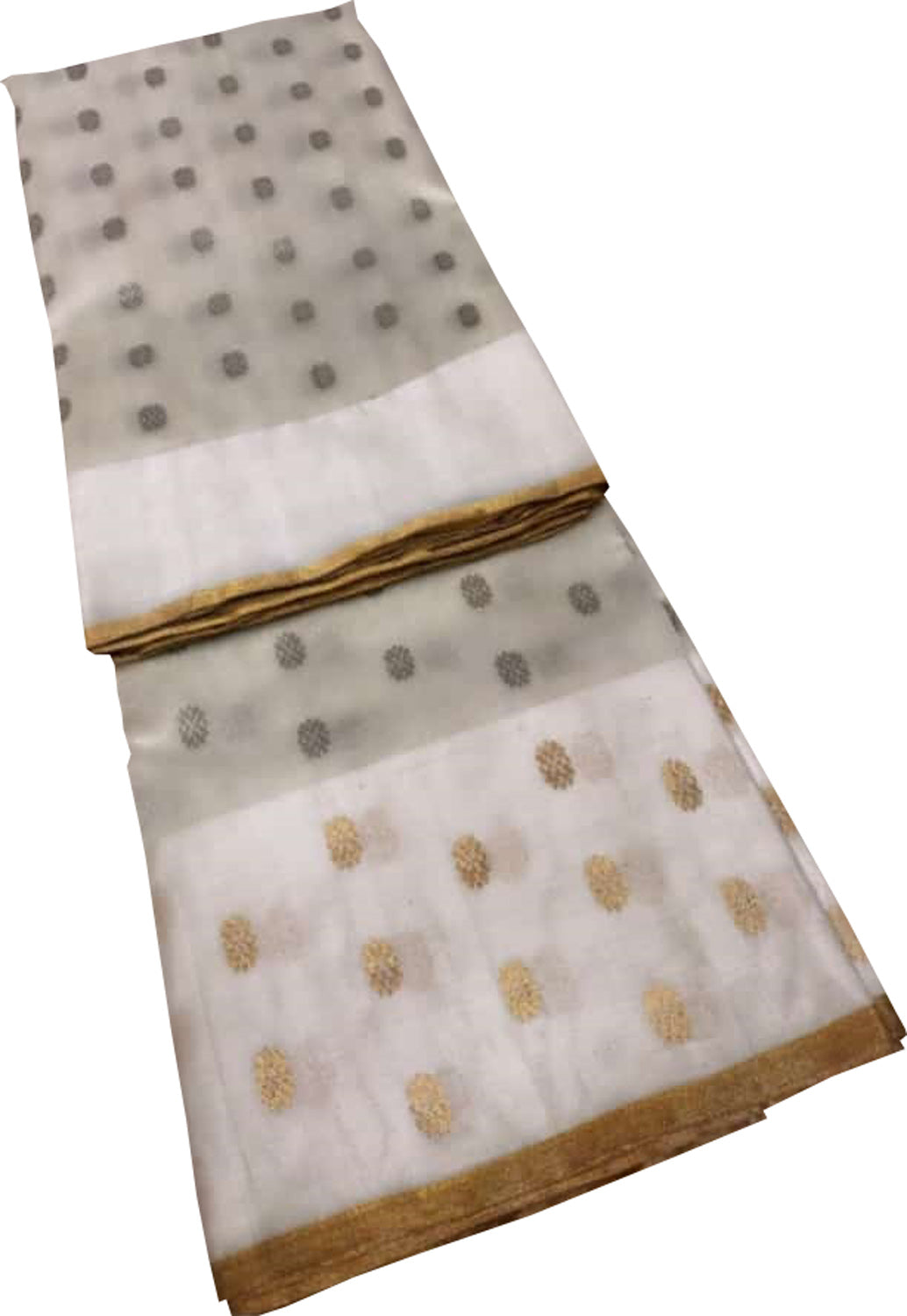Elegant Off White Chanderi Handloom Pure Katan Organza Silk Saree - Luxurion World