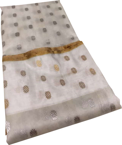 Elegant Off White Chanderi Handloom Pure Katan Organza Silk Saree - Luxurion World