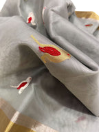 Elegant Grey Chanderi Handloom Pure Katan Organza Silk Saree - Luxurion World
