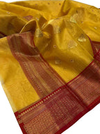 Yellow Chanderi Handloom Silk Saree with Organza Tissue - Luxurion World