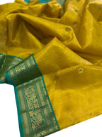 Yellow Chanderi Handloom Silk Saree with Organza Tissue - Luxurion World