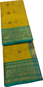 Yellow Chanderi Handloom Silk Saree with Organza Tissue - Luxurion World