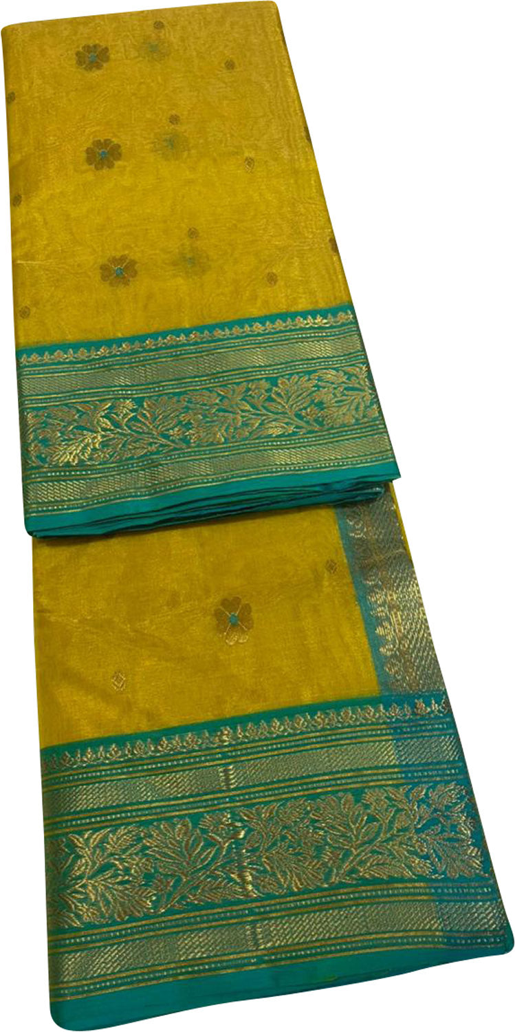 Yellow Chanderi Handloom Silk Saree with Organza Tissue - Luxurion World