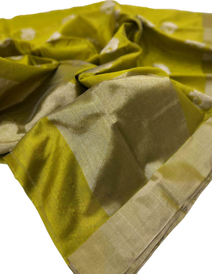 Green Chanderi Handloom Pure Katan Silk Saree - Luxurion World