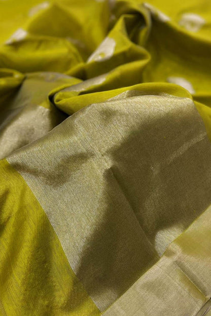 Green Chanderi Handloom Pure Katan Silk Saree - Luxurion World