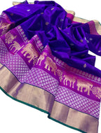 Blue Chanderi Handloom Pure Katan Silk Saree - Luxurion World