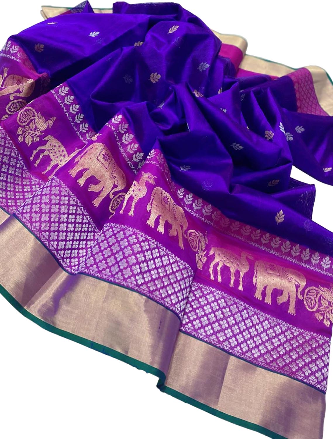 Blue Chanderi Handloom Pure Katan Silk Saree - Luxurion World
