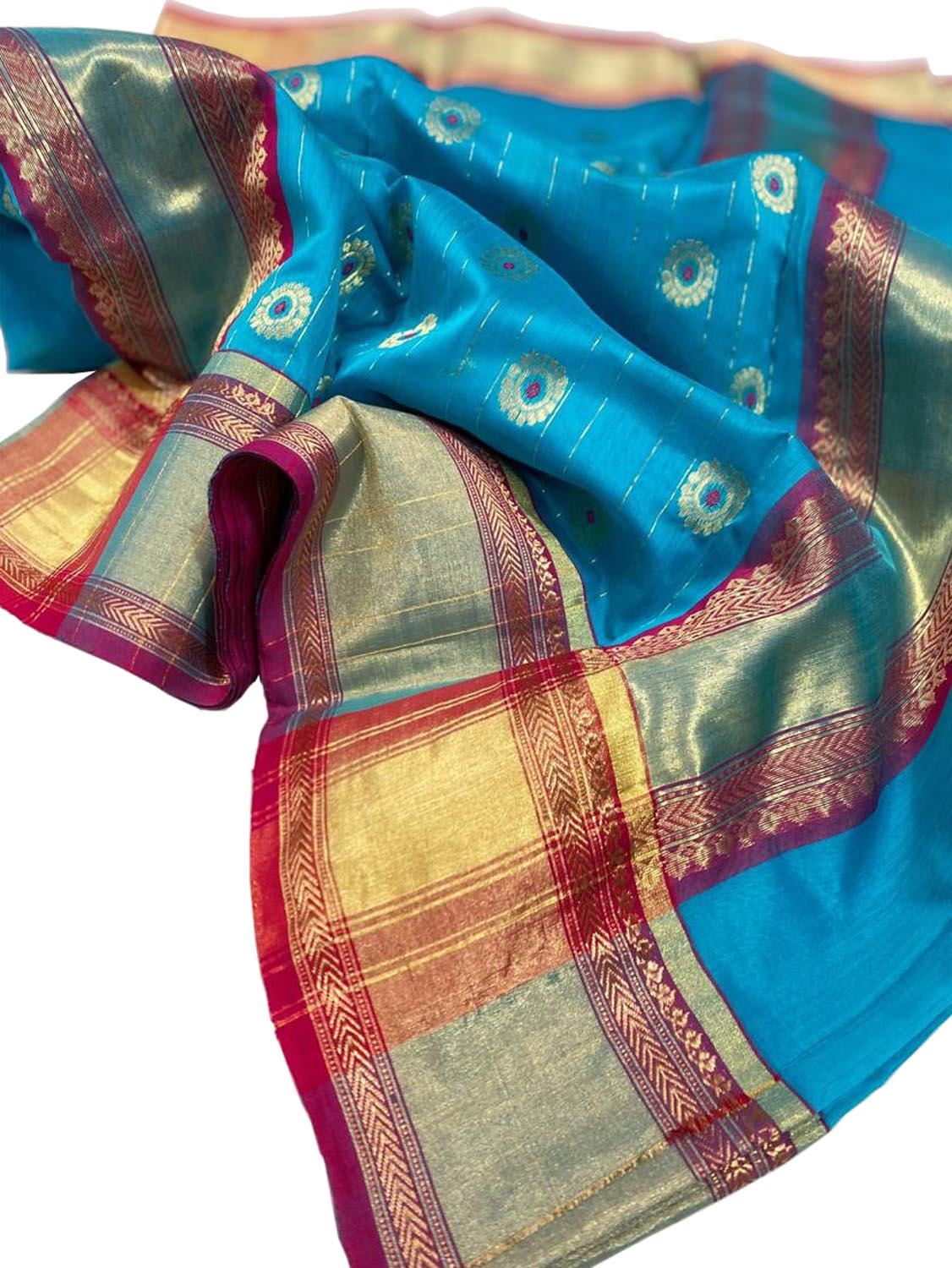 Blue Chanderi Handloom Pure Katan Silk Saree - Elegant and Timeless - Luxurion World
